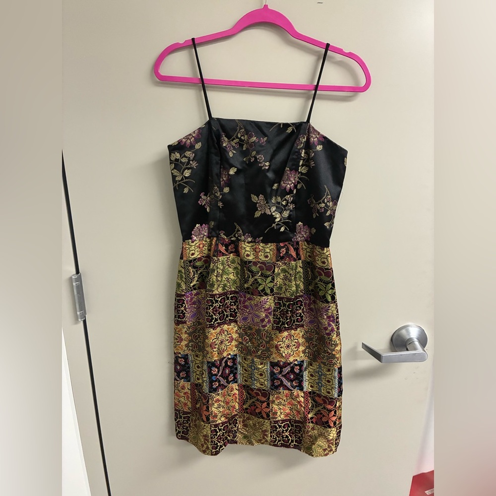 Options vintage Black Patchwork Satin brocade Dre… - image 1